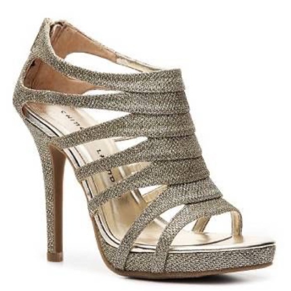 Chinese Laundry Gold Glitter Strappy High Heel Sandals